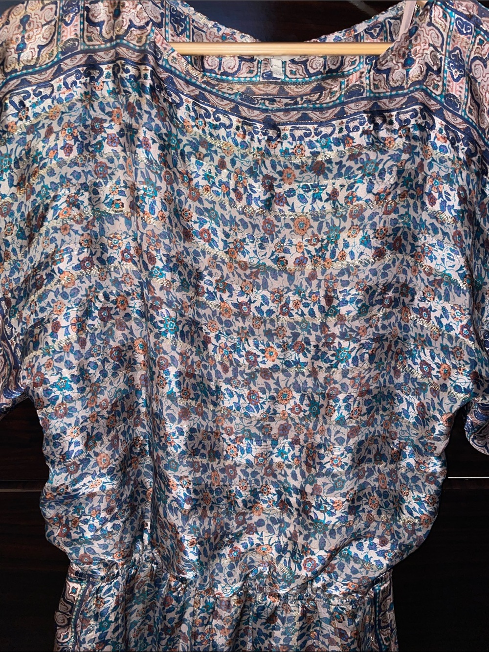 Jolie Floral Tunic Dress in Blue, Cream and Orange Accents